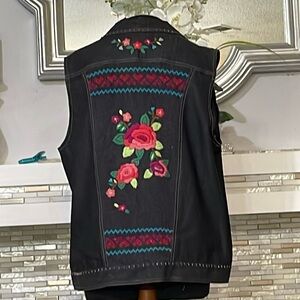 Alfred Dunner Denim Black Floral Embroidery Jean vest 18